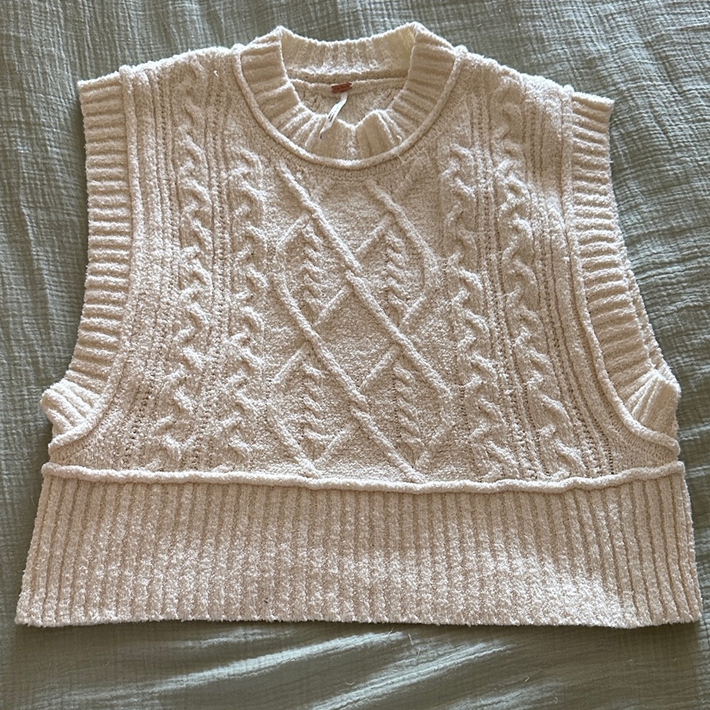 Free People Cream Cable Knit Sweater Vest